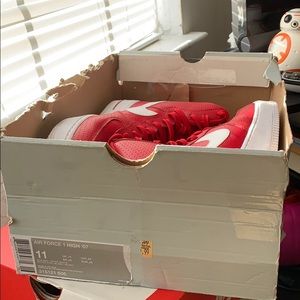 Red and white Nike Air Forces